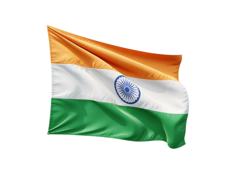 The indian national flag with orange white and green colors waving on a transparent background