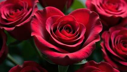 Obraz premium Close-up of a heart-shaped arrangement of red roses , elegant, affection