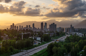 Skyline View of Burnaby at Sunset with Natural and Mountainous Background