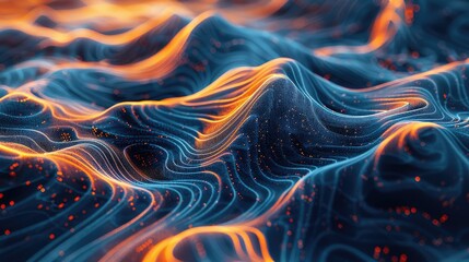 Explore a vibrant abstract representation of telecommunication data, featuring flowing lines and glowing waves in a dynamic and modern style. Perfect for tech themes.