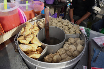 Indonesian Pentol Meatballs in Street Food Stall