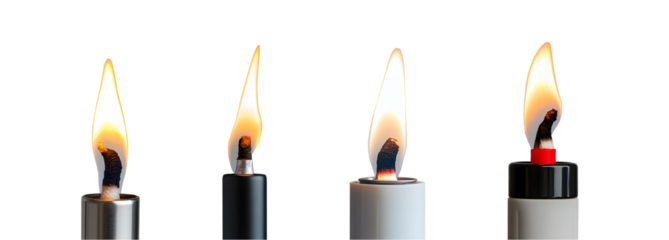 set of illuminated candles in various colors. isolated on transparent background