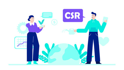 Man watering a plant with csr; ideal for environmental conservation concepts, sustainable business practices, corporate social responsibility presentations.
