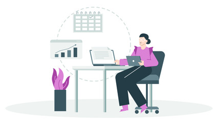 Woman working on a laptop at a desk, perfect for business presentations, workfromhome concepts, technology blogs, and officerelated designs.