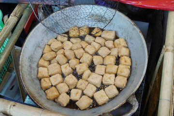 Fried Tofu on Street Vendor Table