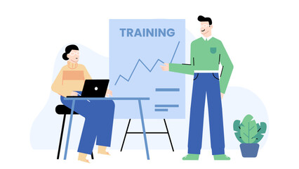 Training session with a man presenting a chart, leadership training and executive coaching concept