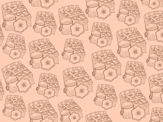 seamless pattern with pie cake. hand drawn outline on holiday season vibes background. high resolution for design with a whimsical and enchanting bakery theme	