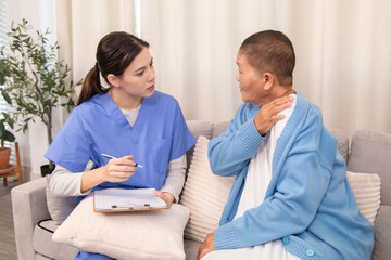 Friendly nurse assisting senior female patient with a blanket, showing warmth, kindness, and daily assistance in a private caregiving setting, healthcare, take care, advice, caregiver, lifestyle.