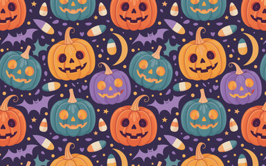 halloween seamless pattern, halloween, pumpkin, vector, autumn, pattern, illustration, seamless, orange, set, holiday, icon, october, celebration, design, cartoon, horror, spooky, fun, face, art, seas