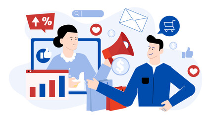 Digital marketing strategy concept with icons on digital screen background. Perfect for social media posts, blog headers, and marketing presentations.