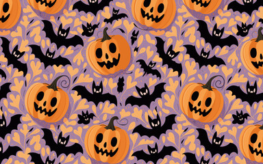 halloween seamless pattern, halloween, pumpkin, vector, autumn, pattern, illustration, seamless, orange, set, holiday, icon, october, celebration, design, cartoon, horror, spooky, fun, face, art, seas