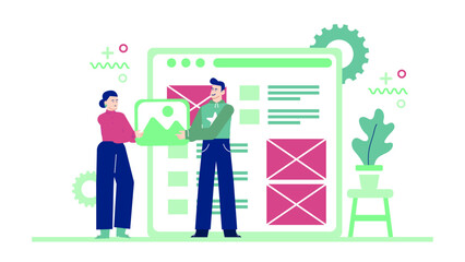Two people presenting web design concept. digital product development with teamwork