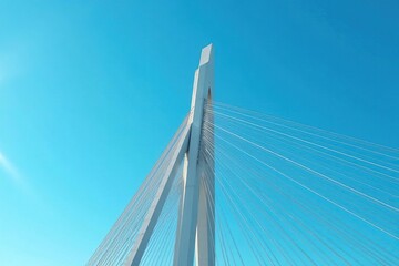 Fototapeta premium Modern bridge tower against a clear blue sky, architectural detail visible , bright, form, shape