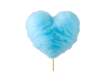 blue heart shape cotton candy isolated on transparent background Generative Ai.	
