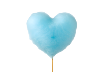 blue heart shape cotton candy isolated on transparent background Generative Ai.	
