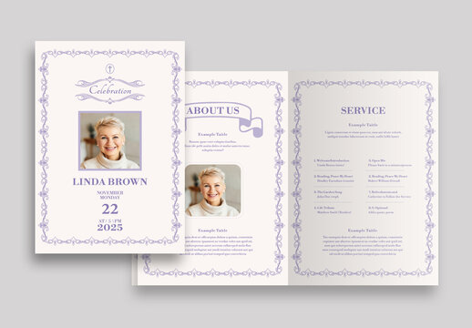 Funeral Program Memorial Service Obituary Layout with Purple