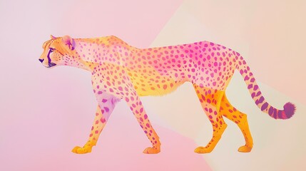 Fototapeta premium A cheetahâ€™s body fragmented into geometric pastel blocks, blending shades of light pink, lavender, and soft yellow.