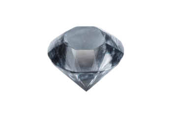Close-up of a transparent diamond gemstone on black background, cut out