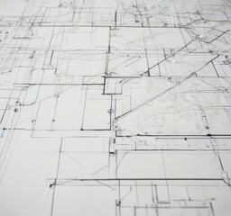 Clean blueprint style, black lines on white, geometric shapes , architecture, isometric, line art