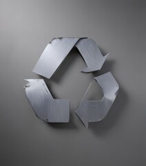 Close-up of a single recycling symbol, metallic texture , object, mark