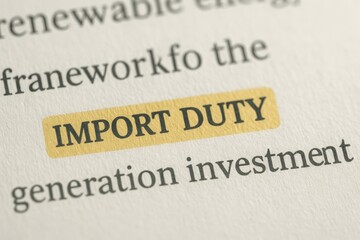 Fototapeta premium Highlighted Text of Import Duty on a Document about Generation Investment and Renewable Energy