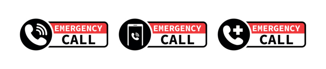 Emergency Call Button Vector Pack Featuring Phone Handset, Smartphone and Medical Cross Graphics – Red and Black Alert Contact Icons for UI Design