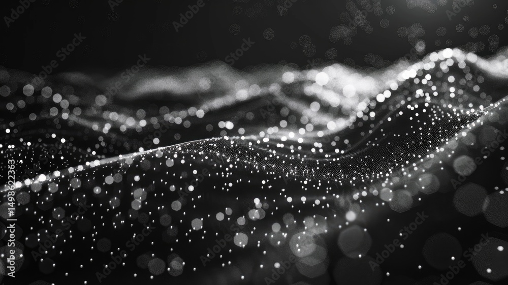 Poster abstract picture micro light sparkling particle represent data flow. vivid flowing wave with high te
