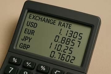 Calculator Displaying Foreign Exchange Rates for Currency Conversion and Financial Analysis