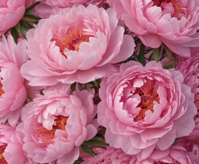 Tightly packed pink peony blossoms, subtle pink background,  botanical illustration,  floral wallpaper,  floral pattern