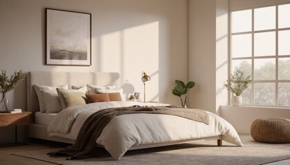 Cozy Minimalist Bedroom Interior – Soft Modern Style for Mockup, Decor, and Branding Use
