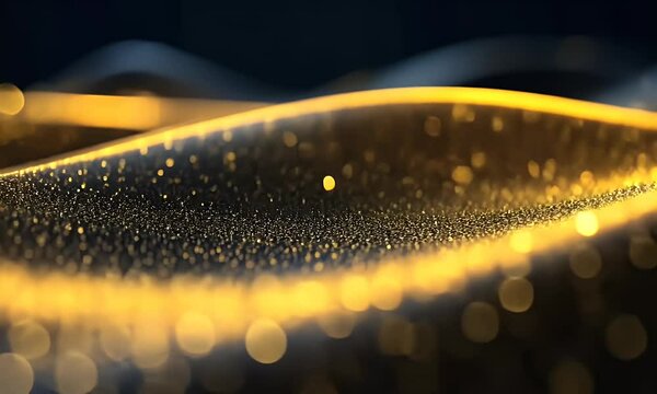 A dark background with golden waves of light, representing the flow and energy in an AI system's network. The waves symbolize data transfer between different pieces of equipment 