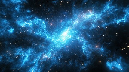 Naklejka premium Blue futuristic background with a digital network grid and glowing particles.