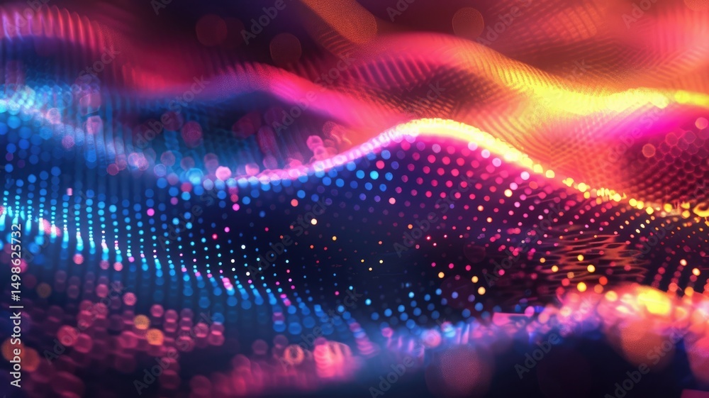 Poster abstract picture micro light sparkling particle represent data flow vivid flowing wave with high tec