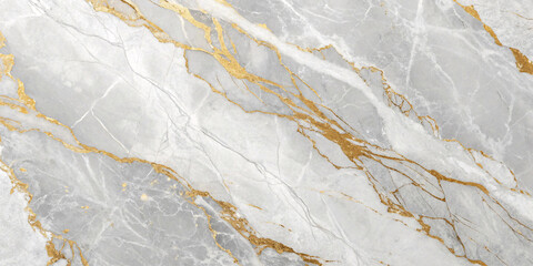 Naklejka premium Luxurious white marble with prominent gold veining. The crisp white background highlights the rich, metallic gold streaks running diagonally
