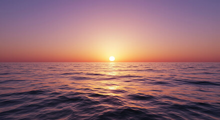 Obraz premium Ocean Waves Reflect Sun at Sunset with Colorful Sky and Calm Water Surface