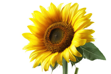 Obraz premium Vibrant yellow sunflower blooming against black background, cut out