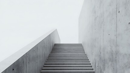 Concrete steps ascend to the unknown with minimalist architectural design for abstract exploration and modern structural simplicity concept.