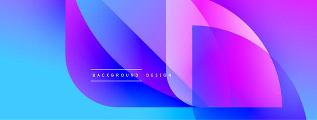 Abstract fluid shapes overlap, creating vibrant blue, purple gradients. Text reads background design within composition. Modern, dynamic visual.