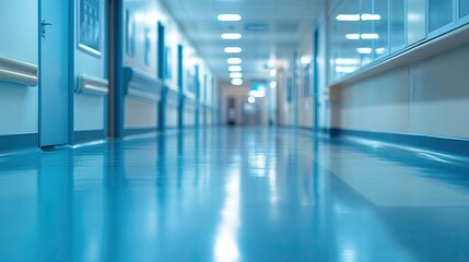Blurred view of a hospital interior--medical-themed background. 