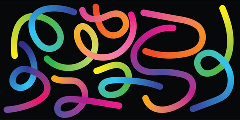 Colorful Abstract Gradient Curved Line Composition. Wavy Gradient Ribbon Lines Rainbow Abstract Art. Curvy Rainbow Line Pattern Gradient Abstract Flow Shapes.