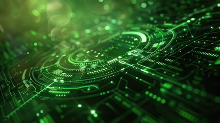 Obraz premium Abstract picture chip on green complex circuit with digital technology style design and the electric parts graphic show high tech system represent about processor algorithm process on computer. AIG53.