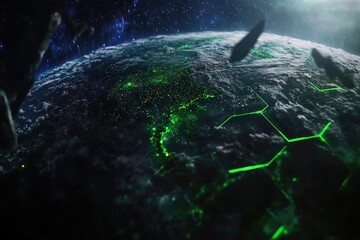 Futuristic Earth with Hexagonal Grid