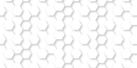 Background with white lines Hexagonal structure futuristic white background and Embossed Hexagon , honeycomb white Background ,light and shadow texture web design.