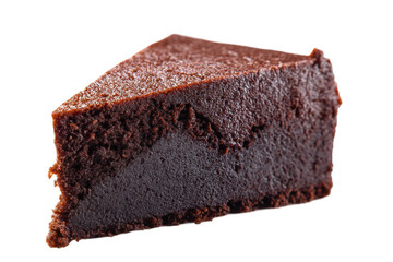 Decadent fudge chocolate cake slice on black background, cut out