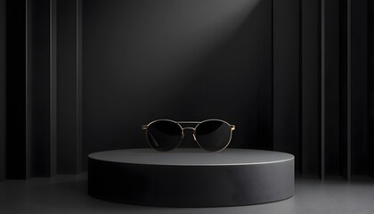 Stylish sunglasses displayed on a modern pedestal.