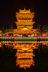 Obraz premium Night scene of Taierzhuang Ancient City in Zaozhuang, Shandong