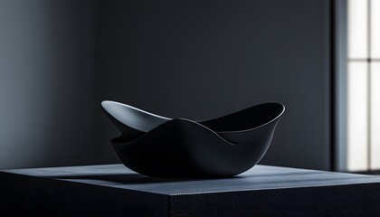 Black ceramic bowl with flowing, organic lines.