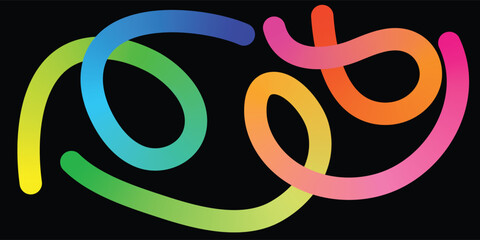 Colorful Abstract Gradient Curved Line Composition. Wavy Gradient Ribbon Lines Rainbow Abstract Art. Curvy Rainbow Line Pattern Gradient Abstract Flow Shapes.