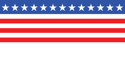 Abstract patriotic background with red stripes and white stars on a blue banner. Ideal for American-themed designs, political graphics, elections, or national celebrations.