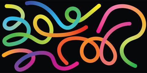 Colorful Abstract Gradient Curved Line Composition. Wavy Gradient Ribbon Lines Rainbow Abstract Art. Curvy Rainbow Line Pattern Gradient Abstract Flow Shapes.